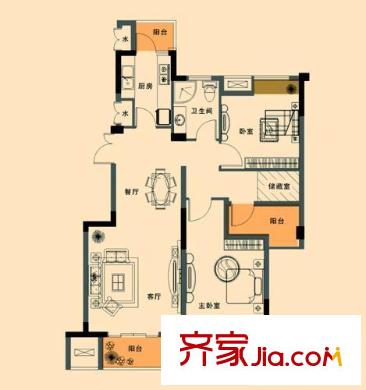 融创理想城市户型图2期小高层1号楼C户型 2室2厅1卫