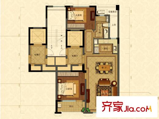 绿城玉兰花园1号楼B4户型 2室2厅1卫1厨