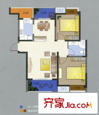 无锡滨湖万达广场户型图D区住宅F8户型 2室2厅1卫