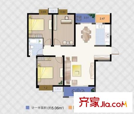 无锡滨湖万达广场户型图D区住宅G1户型 3室2厅1卫
