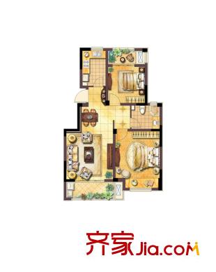绿地波士顿公馆D2#A户型 2室2厅1卫1厨