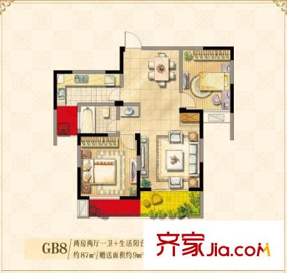 绿地波士顿公馆GB8 2室2厅1卫