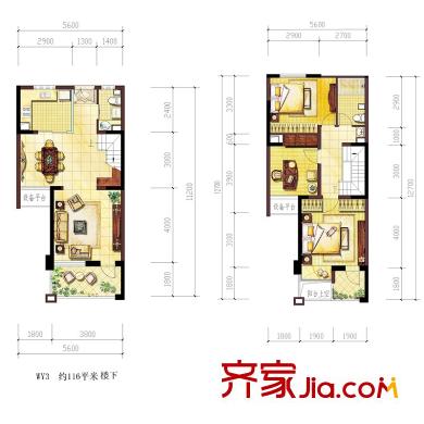 奥林匹克花园户型图装修参考图5期跃层1、2号楼wy3户型 3室2厅2卫