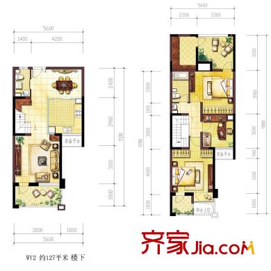 奥林匹克花园户型图装修参考图5期跃层1、2号楼wy2户型 4室2厅2卫