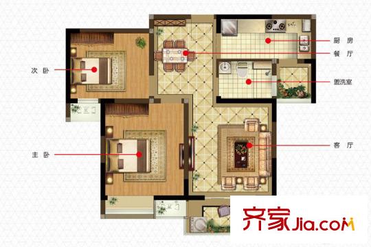 新加坡・尚锦城B7户型 2室2厅1卫1厨