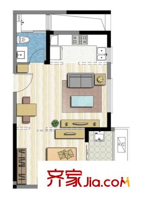 新加坡・尚锦城二期D2户型 1室1厅1卫