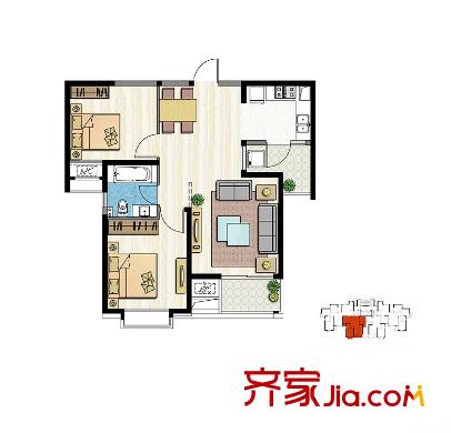 新加坡・尚锦城89#、90#楼A6户型 2室2厅1卫