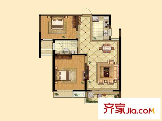 新加坡・尚锦城B6户型 2室2厅1卫1厨