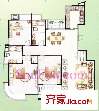 奥林花园户型图户型图 3室2厅2卫1厨