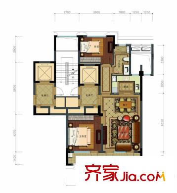 绿城玉兰花园2号楼B3户型 2室2厅1卫1厨