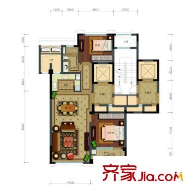 绿城玉兰花园二期观山苑B2户型 2室2厅1卫