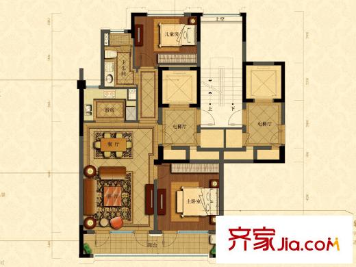 绿城玉兰花园1号楼B5户型 2室2厅1卫1厨