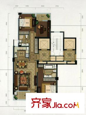 绿城玉兰花园F2户型 3室2厅2卫1厨