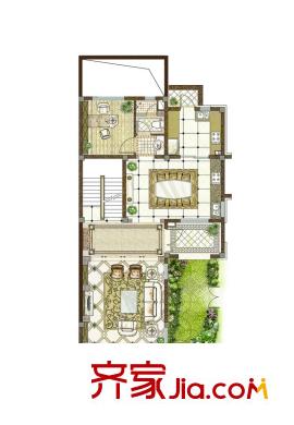 凤鸣山庄A2十六合院371平米户型一层 1室2厅1卫1厨