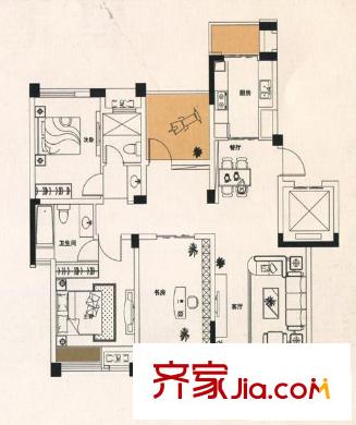 融创理想城市户型图2期小高层1号楼X1户型 3室2厅1卫1厨