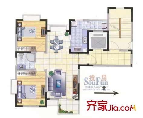 融创理想城市户型图B2 3室