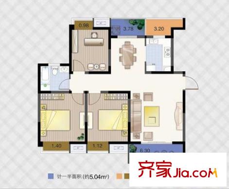 无锡滨湖万达广场户型图D区住宅G3户型 3室2厅1卫