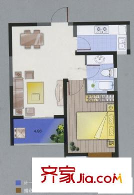 无锡滨湖万达广场户型图D区住宅E2户型 1室2厅1卫