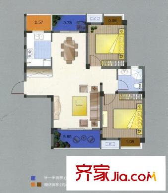 无锡滨湖万达广场户型图D区住宅F7户型 2室2厅1卫