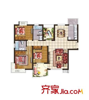 瑞城国际社区户型图B1-1户型 3室2厅2卫1厨