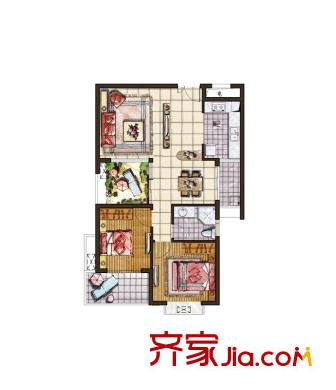 瑞城国际社区户型图A1-1户型 2室2厅1卫1厨