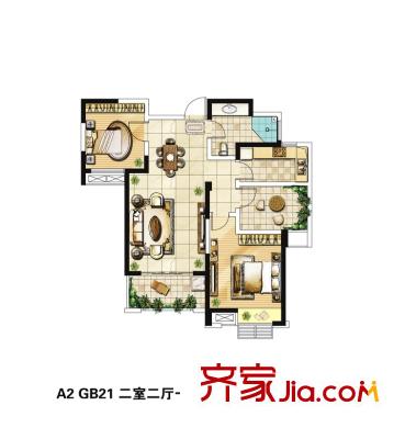绿地波士顿公馆三期观景高层GB21户型 2室2厅1卫