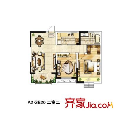 绿地波士顿公馆三期观景高层GB20户型 2室2厅1卫