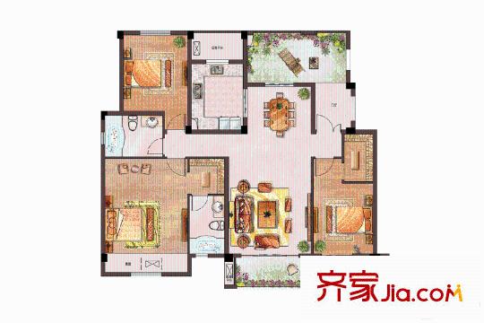 中建・城中墅洋房揽景户型 3室2厅2卫1厨
