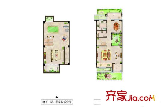 中建・城中墅联排别墅中间套户型 5室2厅3卫1厨