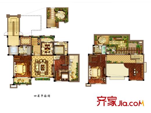 鸿墅联院顶户A户型 4室2厅2卫1厨
