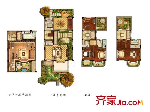 鸿墅联排A2中间套户型 4室2厅5卫1厨