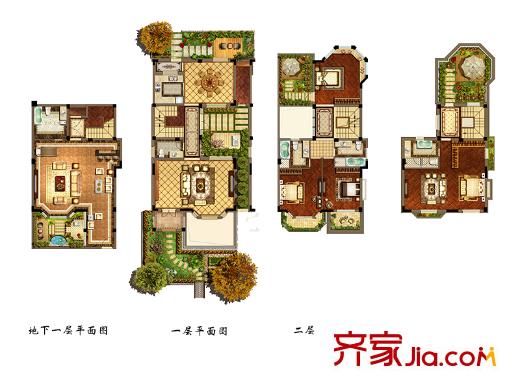 鸿墅联排A3边套户型 4室2厅5卫1厨