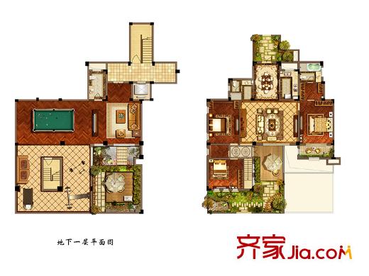 鸿墅联院底户B户型 3室2厅3卫1厨