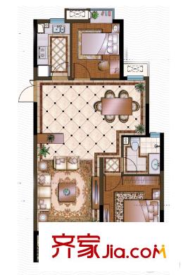 无锡万达文化旅游城蓝山郡A户型 2室2厅1卫1厨