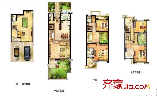 金丰・观湖铂庭305E户型 3室4厅3卫1厨