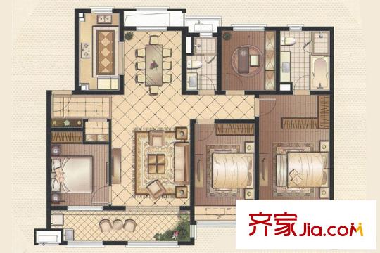 万科润园A户型 4室2厅2卫1厨