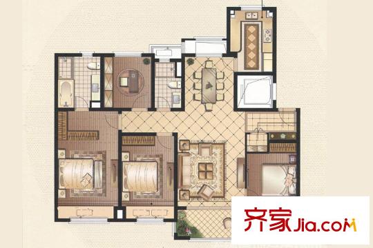 万科润园B户型 4室2厅2卫1厨