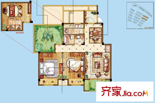 百乐和园二期洋房A6户型 2室2厅1卫1厨