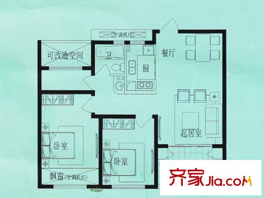 百乐和园丽景户型 2室2厅1卫1厨