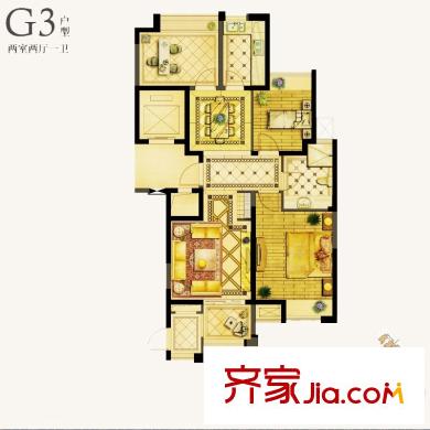 百乐和园G3户型 2室2厅1卫1厨