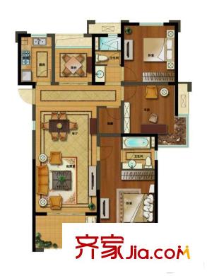 苏宁悦城A3户型(售罄) 3室2厅2卫1厨
