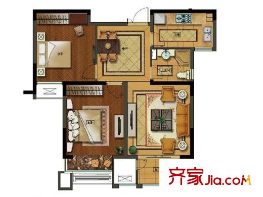 苏宁悦城B1户型 2室2厅1卫1厨