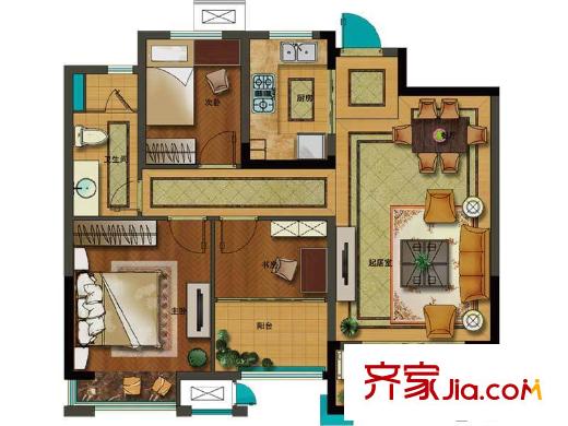 苏宁悦城C1户型 3室2厅1卫1厨