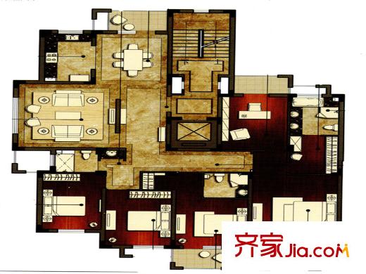 洛城・中央御景户型图 4室2厅3卫1厨