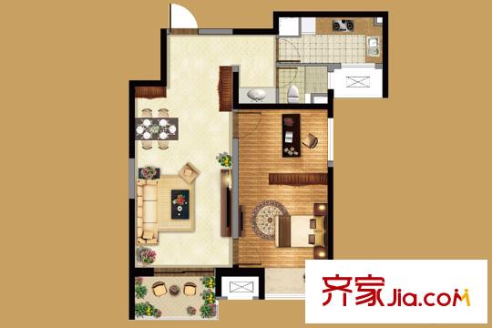 无锡万达文化旅游城超高层A3户型 2室2厅1卫1厨