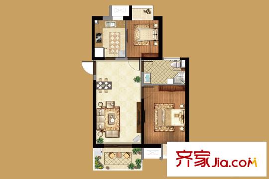 无锡万达文化旅游城超高层B4-2户型 2室2厅1卫1厨