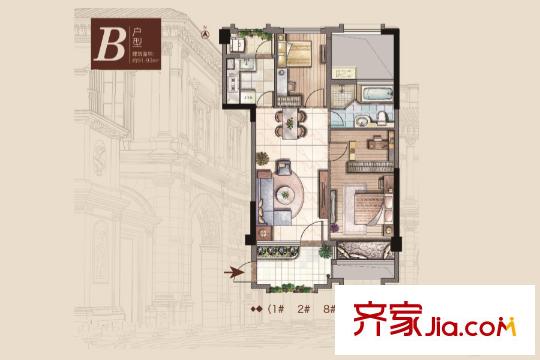太平洋城中城B户型 2室2厅1卫1厨