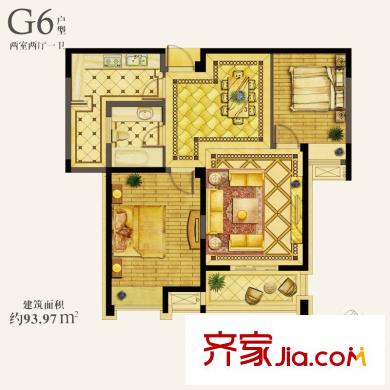 百乐和园G6户型 2室2厅1卫1厨