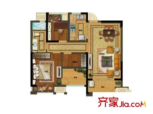 苏宁悦城A1户型(售罄) 3室2厅1卫1厨