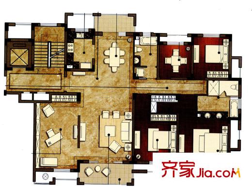 洛城・中央御景户型图 4室2厅2卫1厨